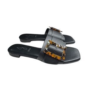 Joie Black Paige Slide Sandals flats tortoise buckle Minimalist Design 9 casual